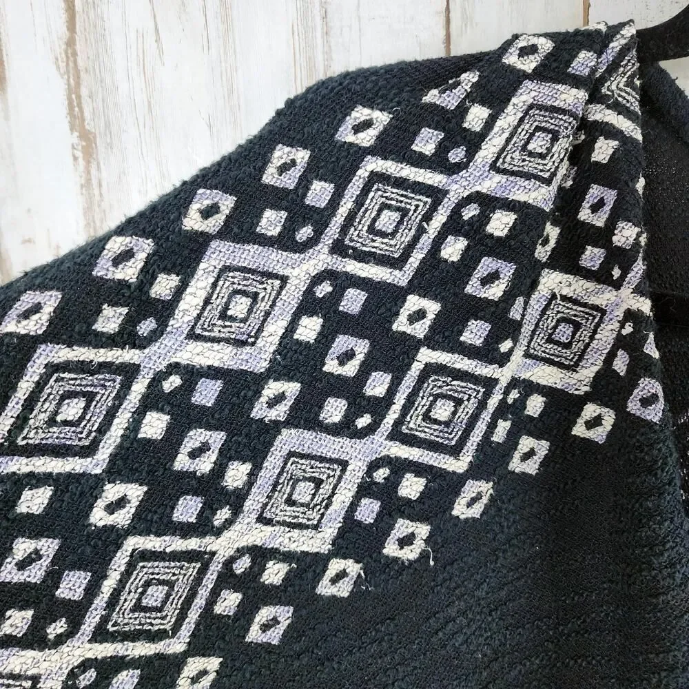 Mossimo Supply Co Aztec Print Fringed Poncho Sweater Black Size S/M - Picture 7 of 11